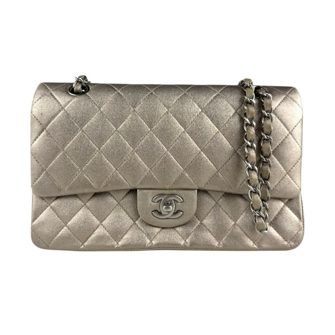 CHANEL Matelasse Shoulder Bag with Double Flap, Leather/Metal, Champagne Gold/Silver, Women's, Z7903: --- Catalog ---Category: SizeSize (HxWxD): 16cm x 25cm x 7cm / 6.29'' x 9.84'' x 2.75''Category: DesignType: Shoulder bagColor: Champagne goldGender: WomenMaterial: Leather Category: GeneralBrand: Cha