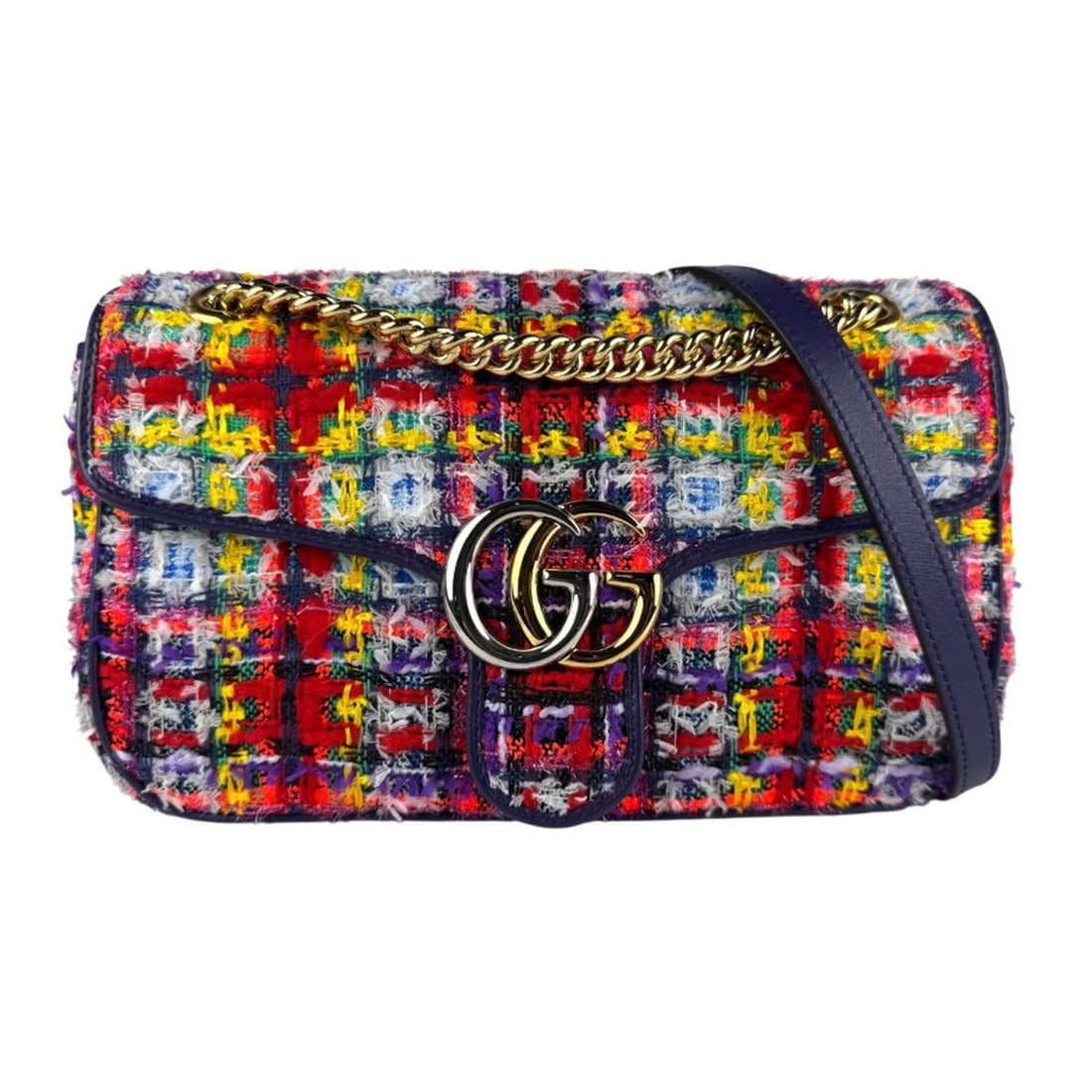 Gucci GG Marmont Shoulder Bag in Tweed/Metallic Purple/Multicolor, Women's, 443497 z7184: --- Catalog ---Category: SizeSize (HxWxD): 17cm x 25cm x 7cm / 6.69'' x 9.84'' x 2.75''Category: DesignType: Shoulder bagColor: Multi-color, PurpleGender: WomenMaterial: Tweed Category: GeneralMPN: 44