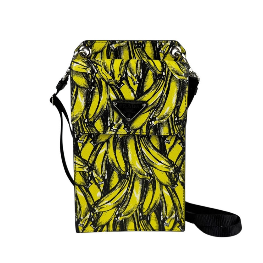 Prada smartphone pouch, leather, yellow and black, unisex, z5499: --- Catalog ---Category: SizeSize (HxWxD): 19cm x 10cm x 2cm / 7.48'' x 3.93'' x 0.78''Category: DesignType: Pochette, Pouch, Shoulder bagColor: Black, YellowMaterial: Leather Category: GeneralBrand: