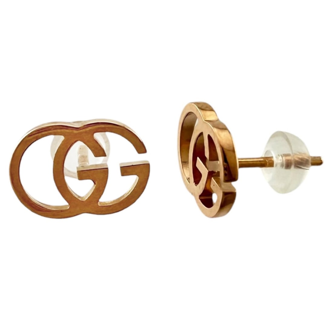 Gucci GG earrings, 18k gold, women's, pre-owned: --- Catalog ---Category: SizeSize (HxWxD): 7.00mm x 10.00mm / 0.28'' x 0.39''Category: DesignType: Stud earringsColor: Gold, Pink goldGender: WomenMaterial: Pink gold (18K)Category: GeneralBrand: Gucc