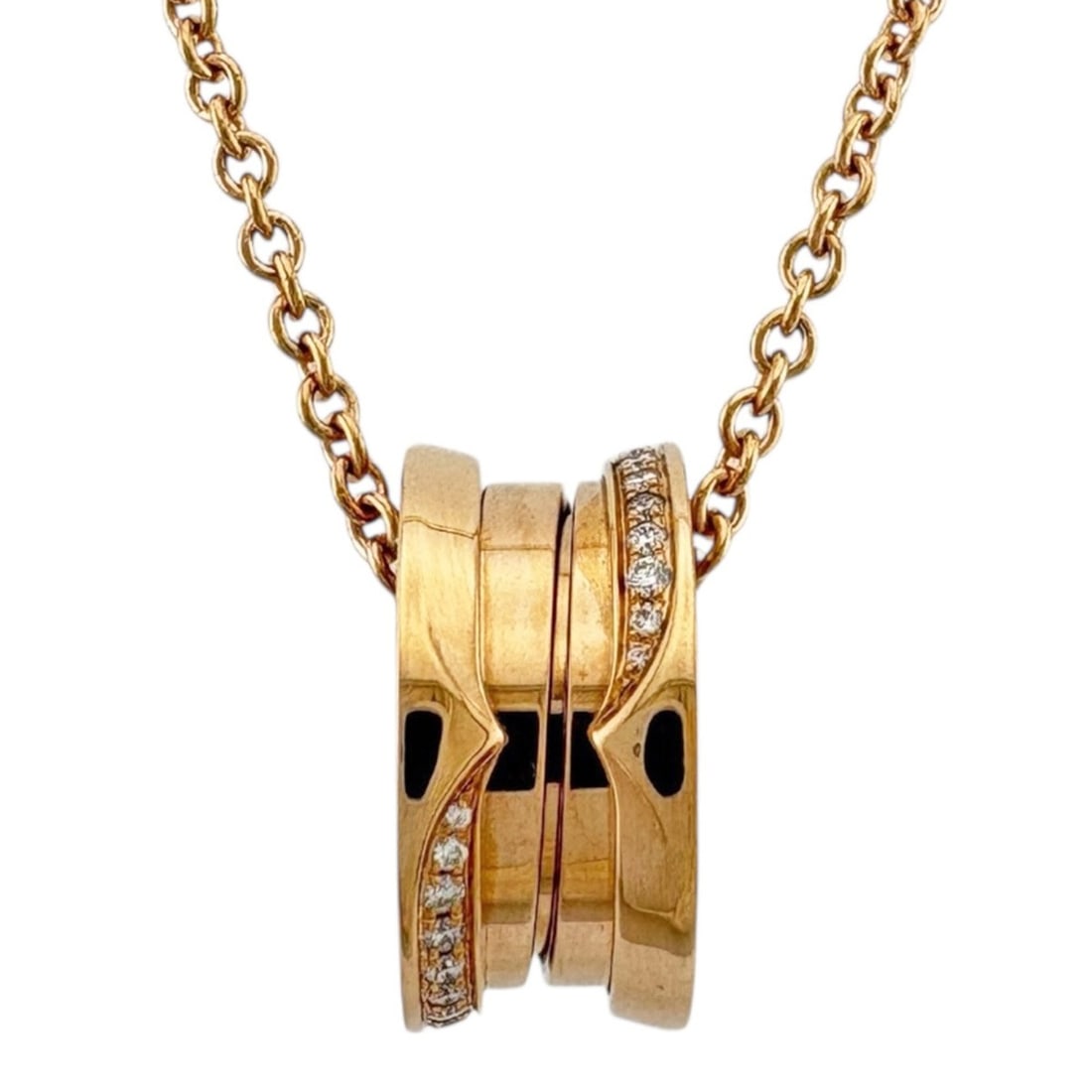 Bvlgari B-zero.1 Necklace, 18k Gold with Diamonds, Women's, Pre-Owned: --- Catalog ---Category: SizePendant Size: 15mm x 7mm / 0.59'' x 0.27''Neck Circumference: 46 cm / 18.11''Category: DesignColor: Pink goldStone: DiamondGender: WomenHandmade: YesMaterial: Pink gold (1