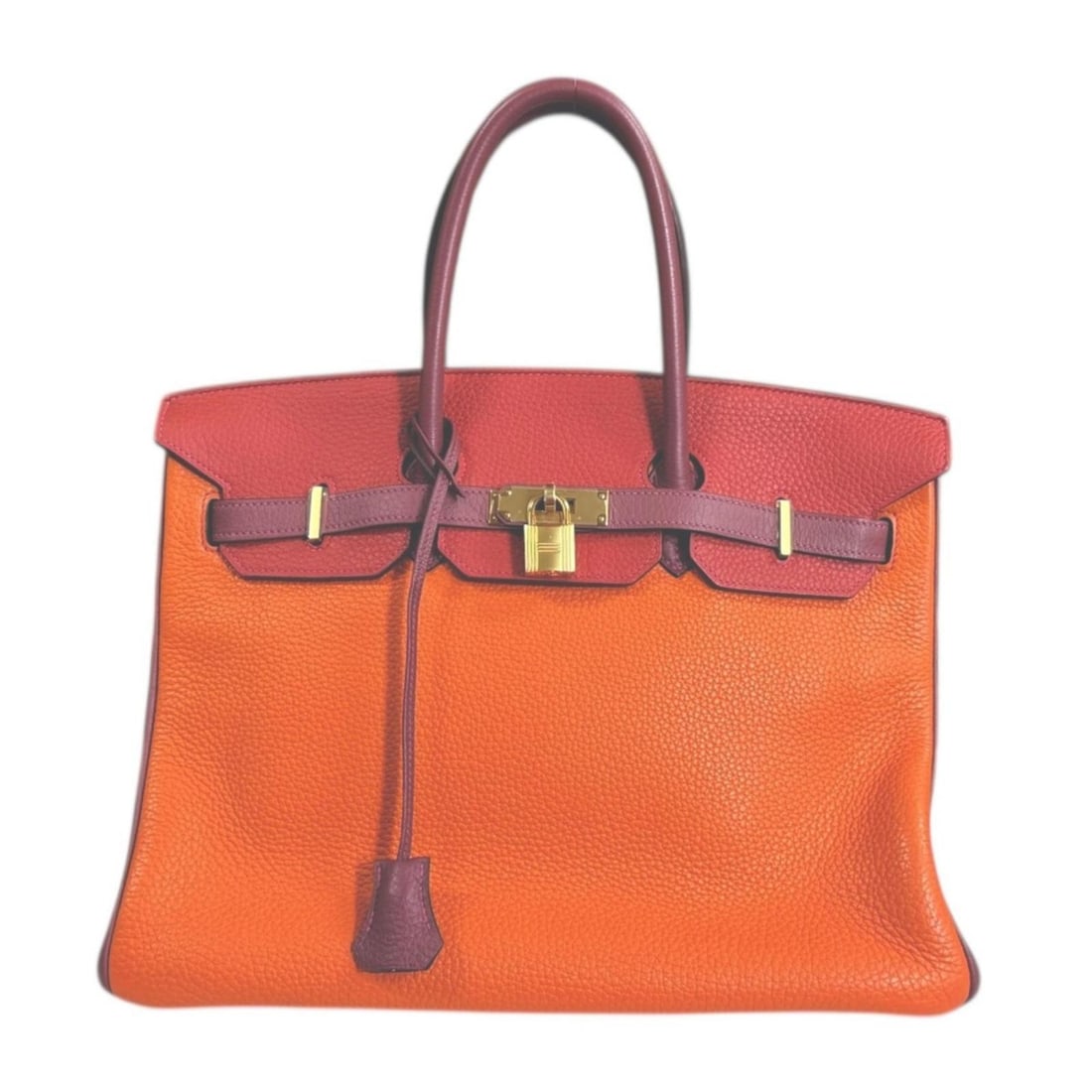 Hermes Hermès Personal Order Birkin 35 Handbag, Taurillon Clemence Leather, Orange, Women's,: --- Catalog ---Category: SizeSize (HxWxD): 27.5cm x 35.5cm x 20cm / 10.82'' x 13.97'' x 7.87''Category: DesignType: HandbagColor: Bordeaux, Orange, Red colorGender: WomenMaterial: Taurillon clemence l