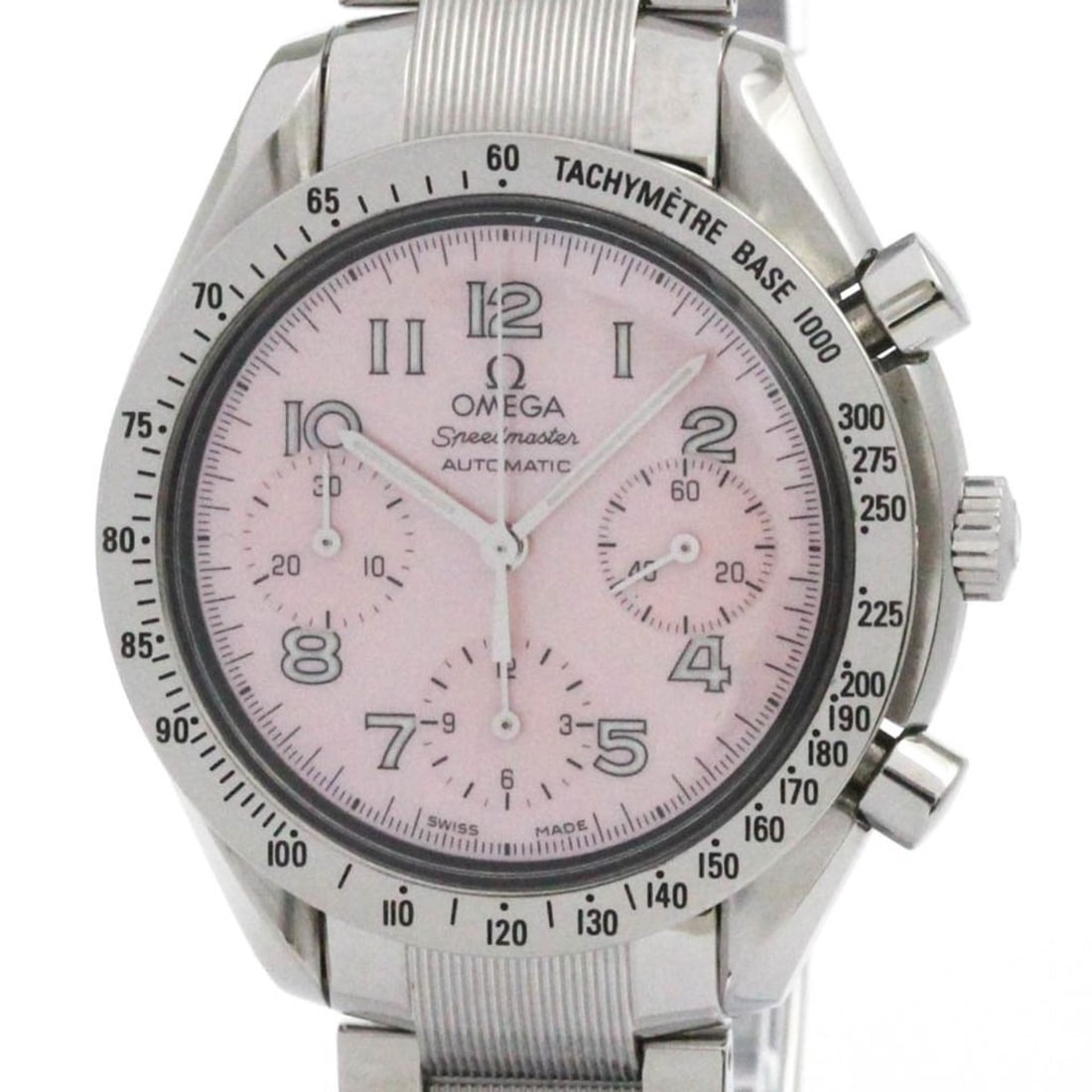 OMEGA Speedmaster Automatic Pink MOP Dial Steel Watch 3502.78 Polished: --- Catalog ---Category: SizeCase Diameter: 39mm / 1.54''Category: DesignType: WristwatchStyle: SportGender: WomenColor (Dial): Pink shellMaterial (Band): Stainless steelMaterial (Case): Stainless ste