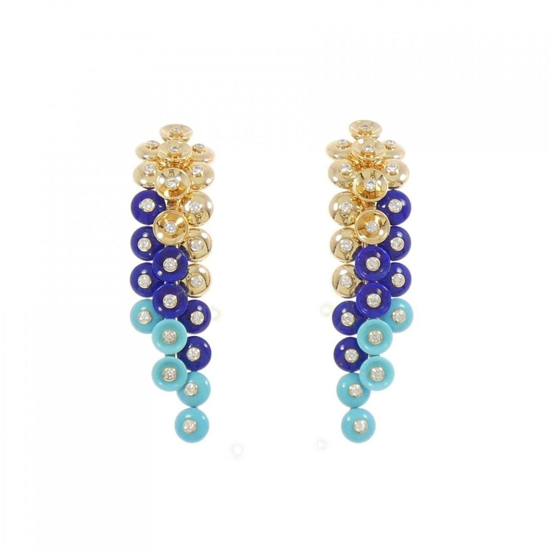 Van Cleef & Arpels Bouton D'or Earrings: --- Catalog ---Category: SizeSize (HxWxD): 57.70mm x 13.90mm / 2.27'' x 0.55''Category: DesignType: Stud earringsStone: Diamond, Lapis lazuliGender: WomenMaterial: Yellow gold (18K)Category: GeneralMP