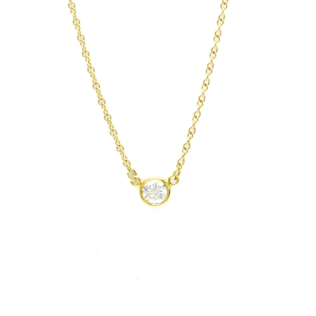 Tiffany Diamonds By The Yard Yellow Gold (18K) Diamond Men,Women Fashion Pendant Necklace (Gold): --- Catalog ---Category: SizeWeight: 1.9g / 0.06oz.Pendant Size: 4.4mm x 4.4mm / 0.17'' x 0.17''Neck Circumference: 41 cm / 16.14''Category: DesignColor: GoldMetal: GoldStone: DiamondStyle: FashionGen