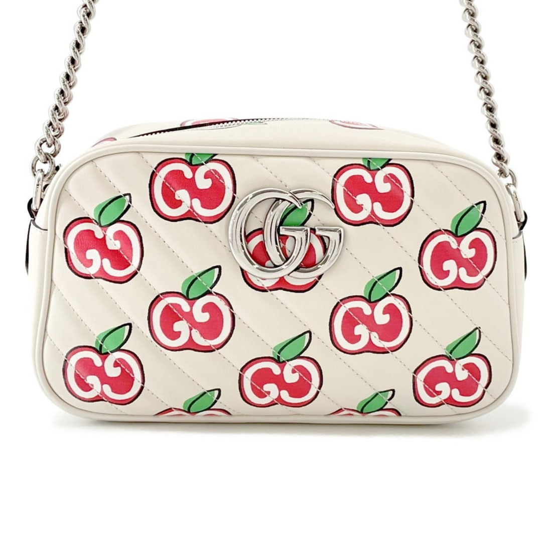 Gucci GG Marmont Apple Quilted Shoulder Bag, Small, 447632, GUCCI Bag: --- Catalog ---Category: SizeSize (HxWxD): 14.5cm x 23.5cm x 6.5cm / 5.7'' x 9.25'' x 2.55''Category: DesignType: Shoulder bagColor: Beige, Red color, WhiteGender: Men,WomenMaterial: Leather Category:
