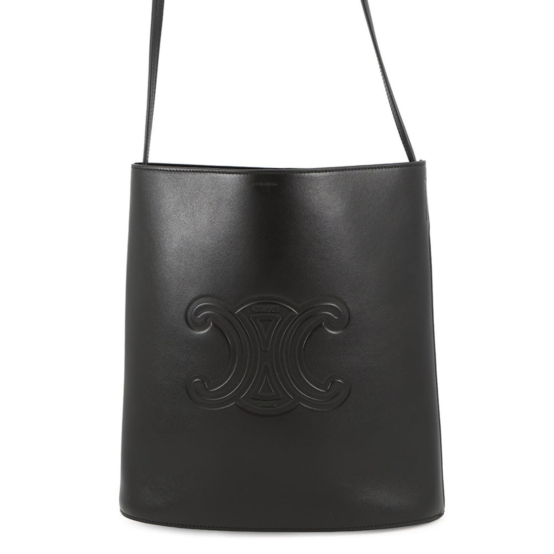 Celine Triomphe Small Bucket Bag in Calfskin Leather (118293) Black: --- Catalog ---Category: SizeSize (HxWxD): 26cm x 24cm x 10cm / 10.23'' x 9.44'' x 3.93''Category: DesignType: Shoulder bagColor: BlackGender: MenMaterial: Leather Leather/Fur Type: CalfskinCategory: