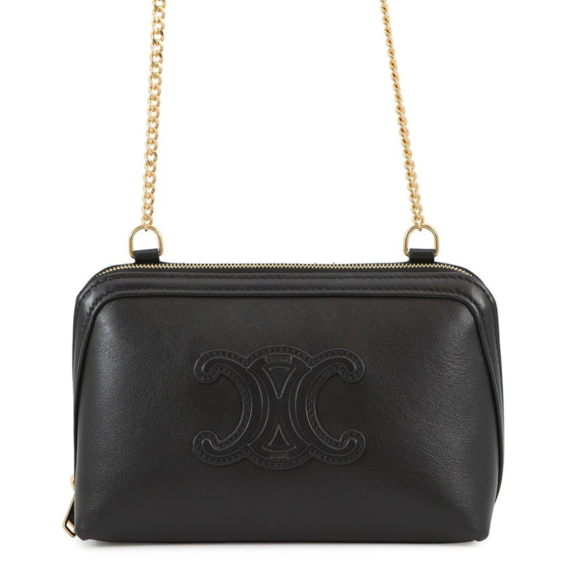 Celine Cuir Triomphe Chain Shoulder Bag, Black, 10E383DR8: --- Catalog ---Category: SizeSize (HxWxD): 10.5cm x 16cm x 8cm / 4.13'' x 6.29'' x 3.14''Category: DesignType: Shoulder bagColor: BlackGender: Women,MenMaterial: Leather Leather/Fur Type: Smooth calf