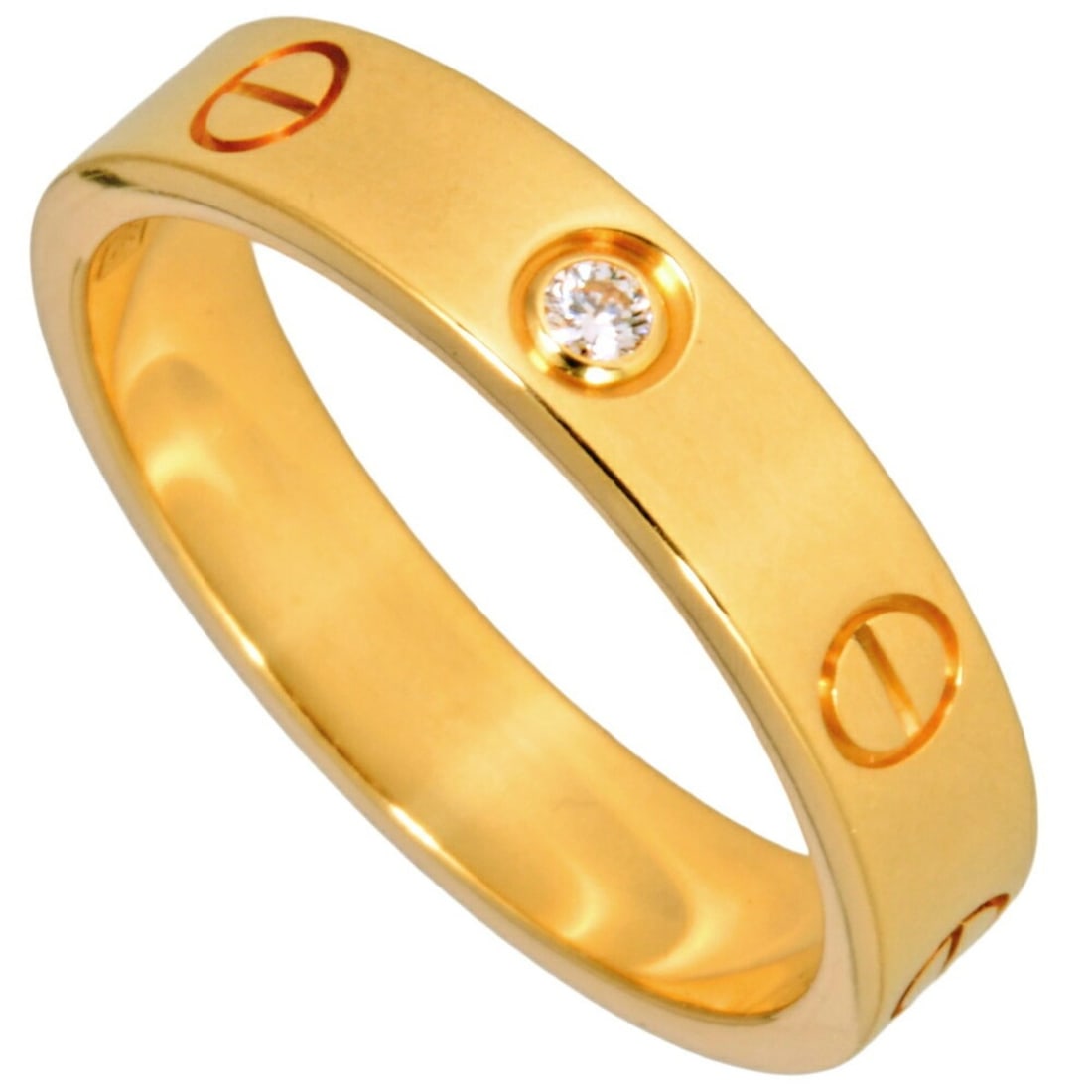 Cartier Mini Love Ring, Diamond, #54, 18KYG Yellow Gold, 4.9g, 1PD, Women's: --- Catalog ---Category: SizeUS Size: 7Brand Size: 54Category: DesignType: Band ringStone: DiamondGender: WomenMaterial: Yellow gold (18K)Category: GeneralBrand: Cartier--- Item List ---Section: Condi