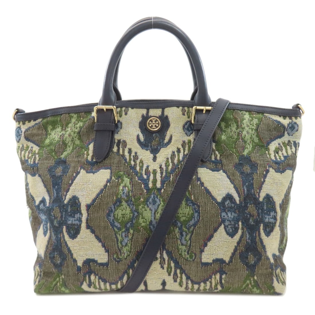 Tory Burch 2-Way Tote Bag Canvas Women's: --- Catalog ---Category: SizeSize (HxWxD): 28cm x 36cm x 17cm / 11.02'' x 14.17'' x 6.69''Category: DesignType: Tote bagColor: Green, NavyGender: WomenMaterial: Canvas Category: GeneralBrand: Tory Bur