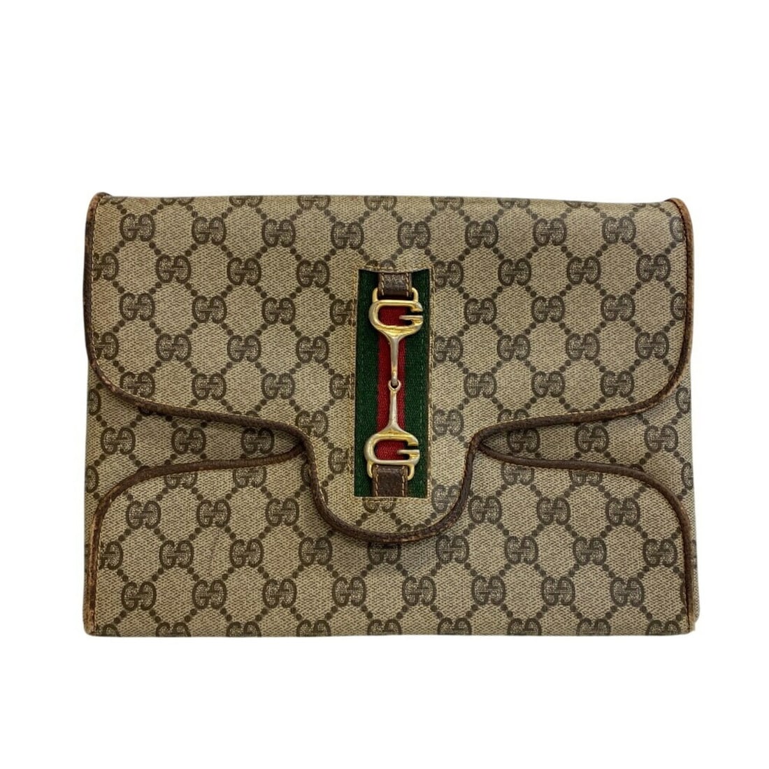 GUCCI Horsebit Shoulder Bag, Old Gucci Flap GG Second Pouch, Sherry Line Clutch Brown, Unisex (1 of 13)