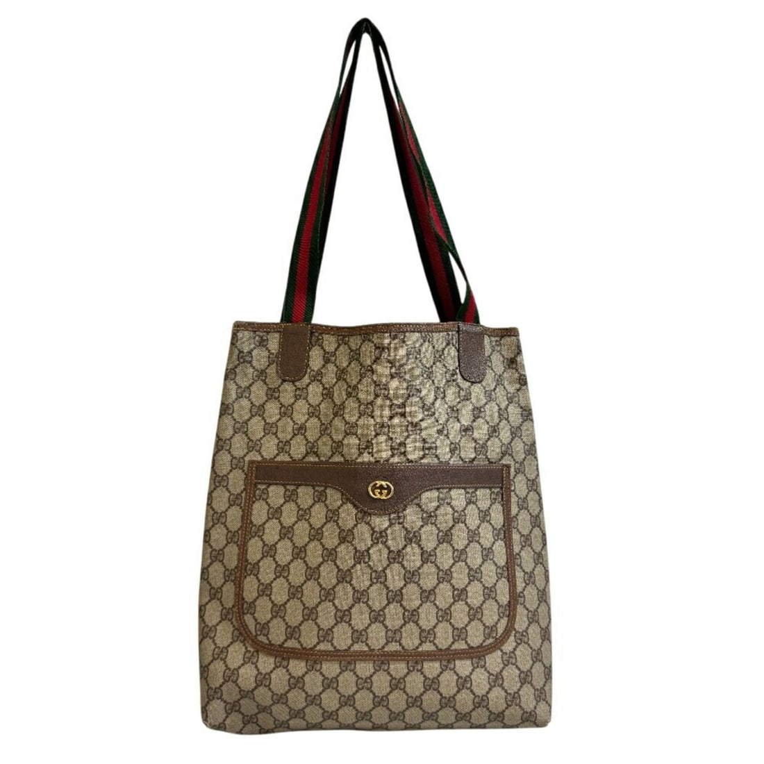 GUCCI 002 58 6487 Sherry Line Old Gucci GG Tote Bag Brown Unisex (1 of 10)
