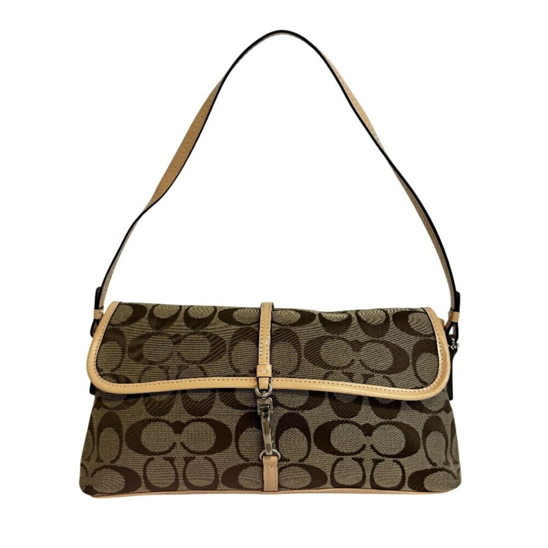 COACH 6348 Pouch Bag Clip Signature Handbag Brown Women's (1 of 14)