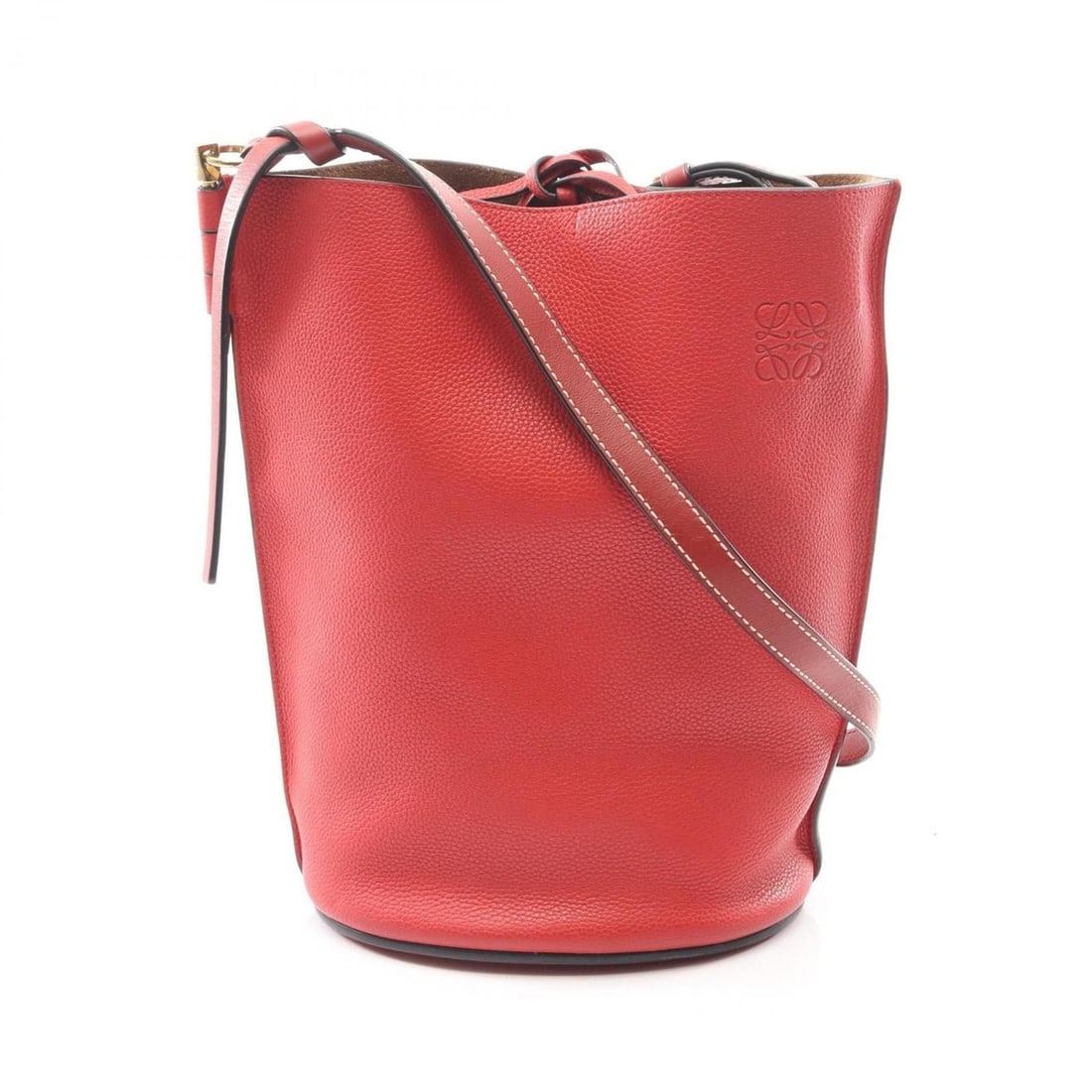 LOEWE Gate Anagram Bucket Shoulder Bag, Leather, Women's, Red, 10222610 (1 of 10)