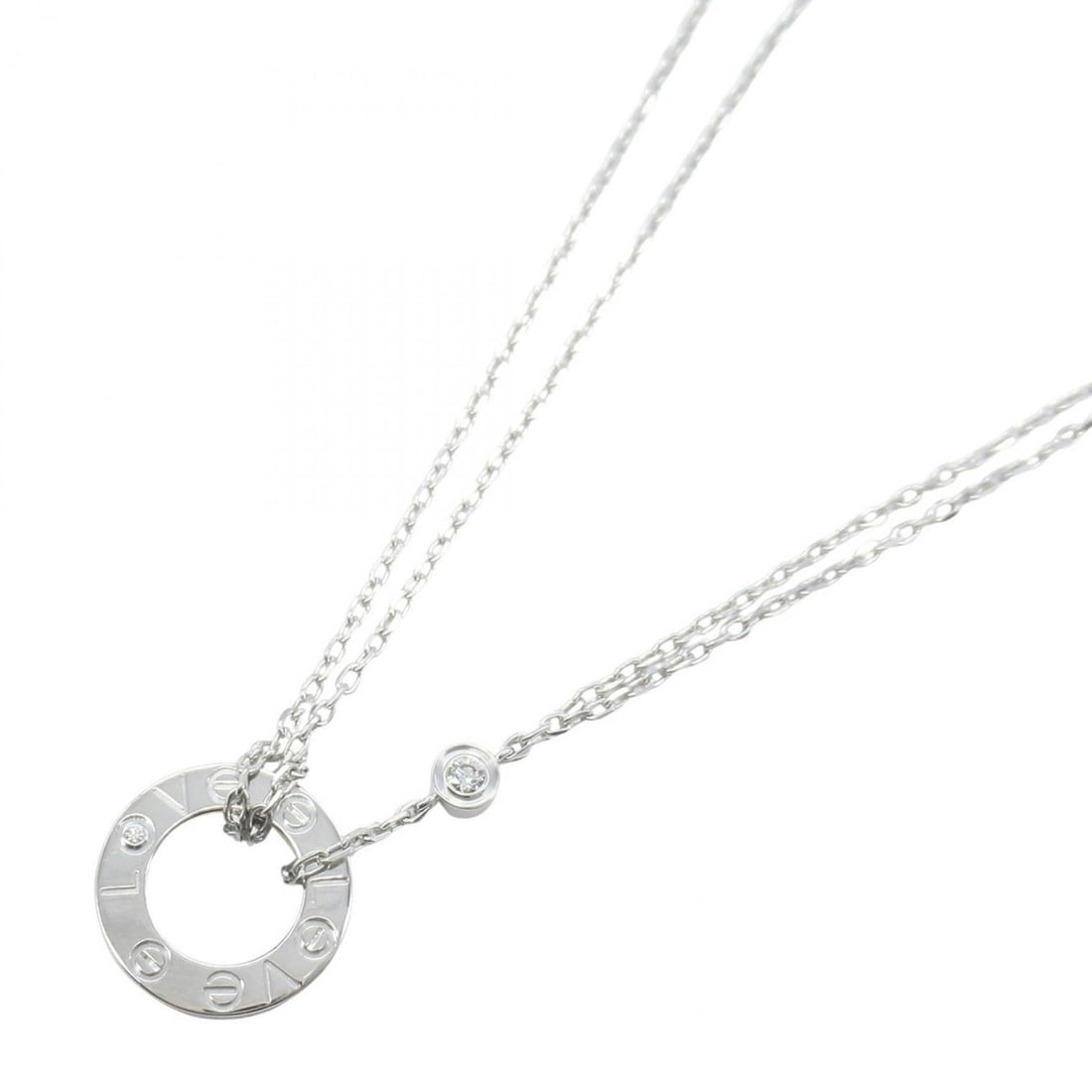 Cartier Love Circle 2PD Necklace in 18K White Gold with Diamonds, Silver and Clear, B7219400: --- Catalog ---Category: SizePendant Size: 13mm x 13mm / 0.51'' x 0.51''Neck Circumference: 37.5 cm - 40.5 cm / 14.76'' - 15.94''Category: DesignColor: Clear, SilverGender: WomenMaterial: White gold (