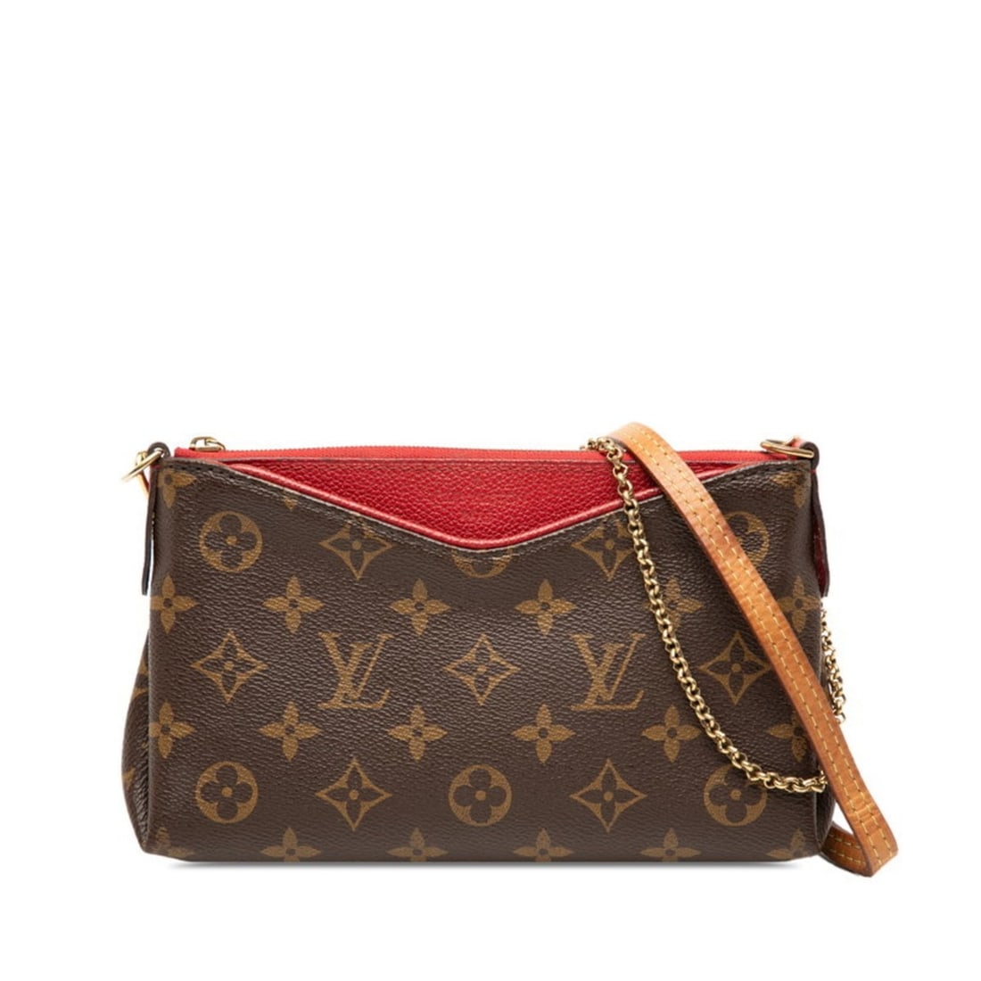 Louis Vuitton Monogram Pallas Clutch Handbag/Shoulder Bag, 2-Way, M41638, Brown and Red Leather, (1 of 13)