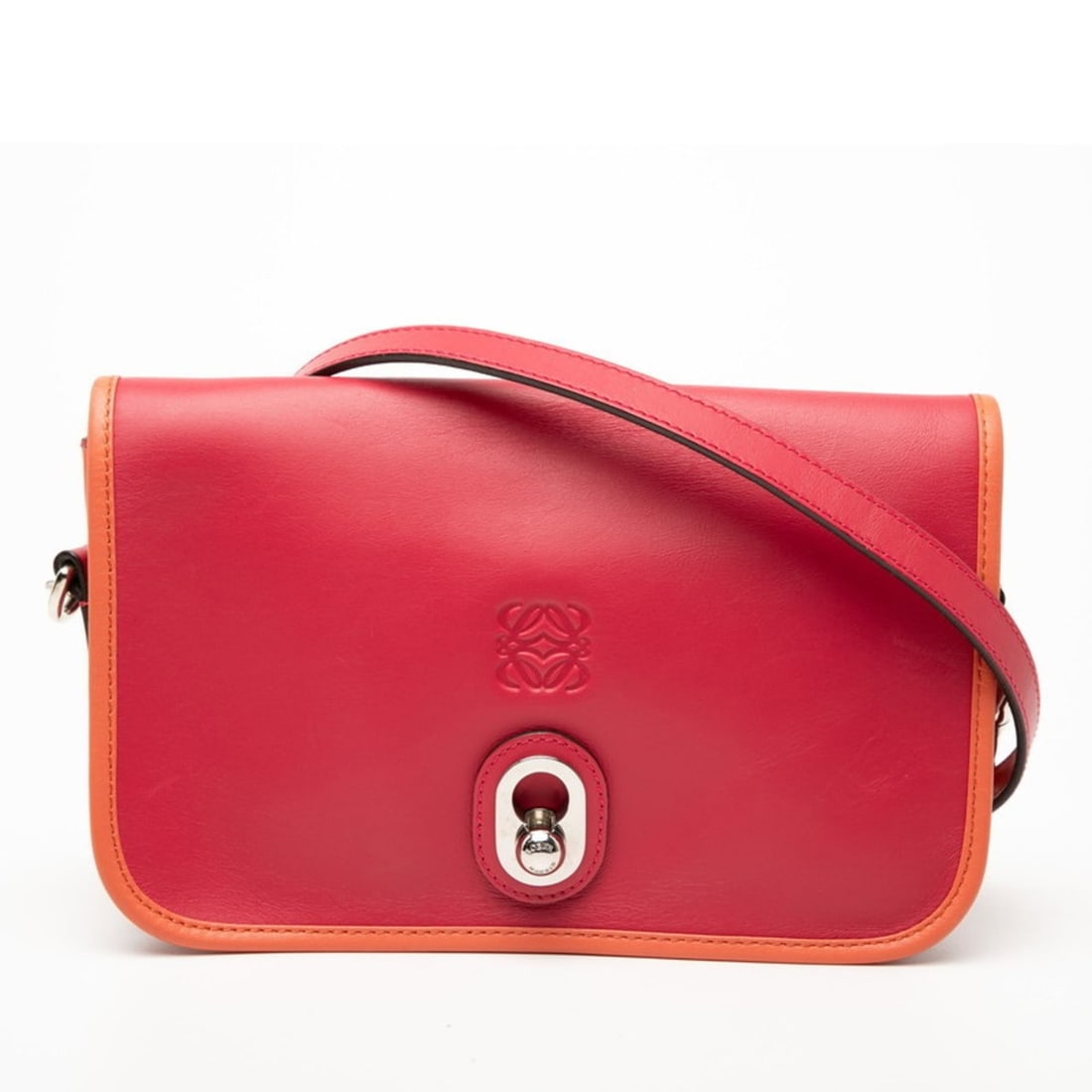 LOEWE Anagram Ines Crossbody Shoulder Bag in Pink and Orange Leather for Women: --- Catalog ---Category: SizeStrap Drop: 57cm / 22.44''Size (HxWxD): 14cm x 23cm x 4.5cm / 5.51'' x 9.05'' x 1.77''Category: DesignType: Shoulder bagColor: Pink orangeGender: WomenMaterial: Leather Ca