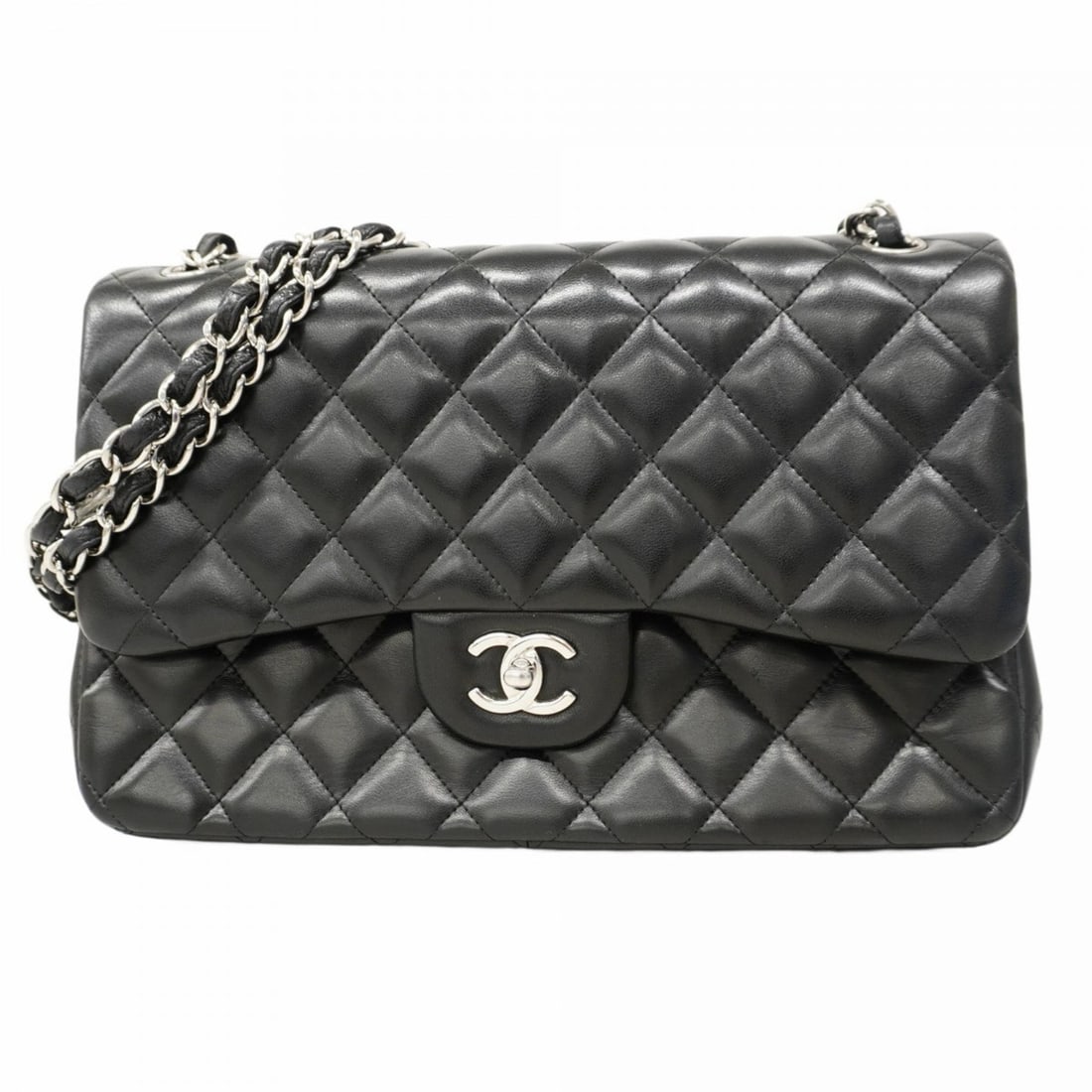 Chanel Shoulder Bag, Deka Matelasse, Double Flap, Chain, Lambskin, Black, Women's: --- Catalog ---Category: SizeSize (HxWxD): 20cm x 30cm x 9cm / 7.87'' x 11.81'' x 3.54''Category: DesignType: Shoulder bagColor: BlackGender: WomenMaterial: Leather Hardware Color: SilverLeather/Fur T