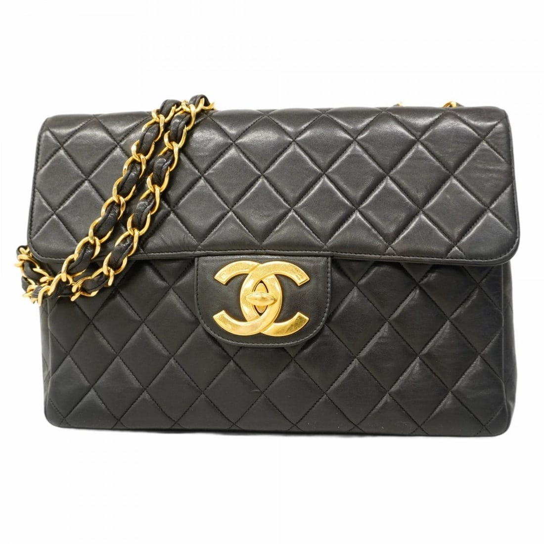 Chanel Shoulder Bag, Large Matelasse, Double Chain, Lambskin, Black, Women's, P2072393 (1 of 12)