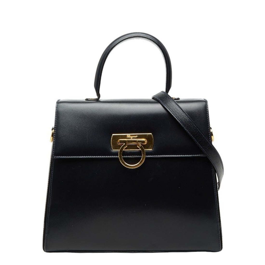 Salvatore Ferragamo Gancini handbag/shoulder bag, 2-way, navy calf leather, women's.: --- Catalog ---Category: SizeSize (HxWxD): 23cm x 26.5cm x 11cm / 9.05'' x 10.43'' x 4.33''Category: DesignType: Handbag, Shoulder bagColor: NavyGender: WomenMaterial: Leather Category: GeneralBrand: