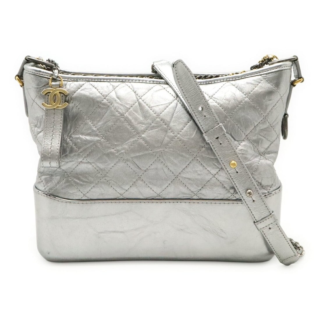 CHANEL Gabrielle de Chanel Matelasse Large Hobo Chain Shoulder Bag in Calfskin Metallic Silver: --- Catalog ---Category: SizeSize (HxWxD): 21.5cm x 28cm x 10.5cm / 8.46'' x 11.02'' x 4.13''Category: DesignType: Shoulder bagColor: Metallic silverGender: WomenMaterial: Leather Category: GeneralBra