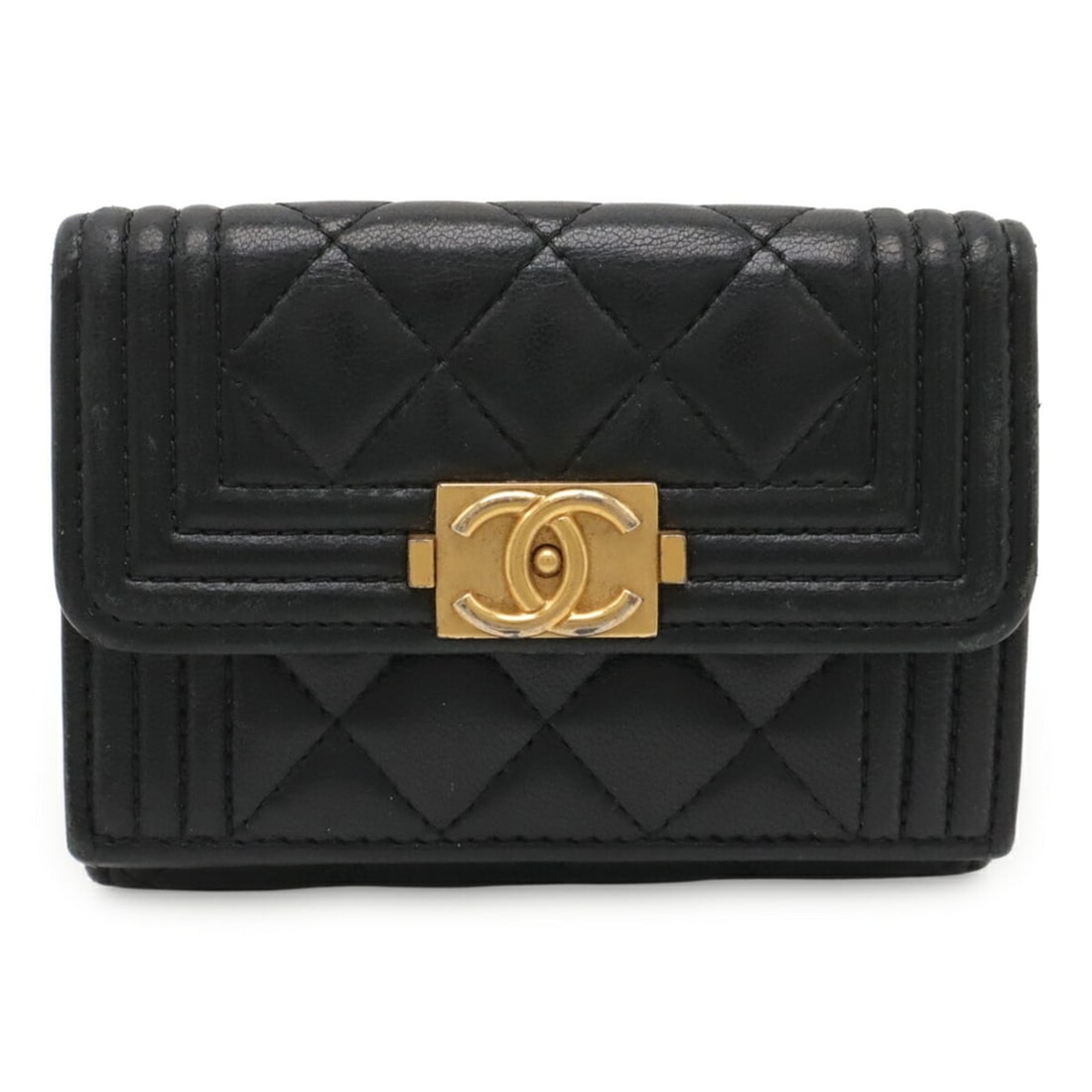 CHANEL Boy Chanel Matelasse Coco Mark Small Flap Wallet, Tri-fold, Lambskin, Black, A84432 (1 of 20)