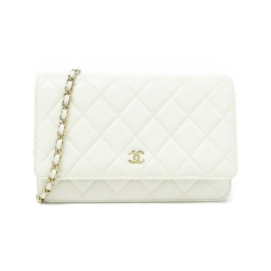 Chanel Timeless Classic Line AP0250 Chain Wallet: --- Catalog ---Category: SizeSize (HxWxD): 12cm x 19cm x 4cm / 4.72'' x 7.48'' x 1.57''Category: DesignType: Chain/Shoulder walletColor: Gold, WhiteGender: WomenMaterial: Grained Calfskin Category: