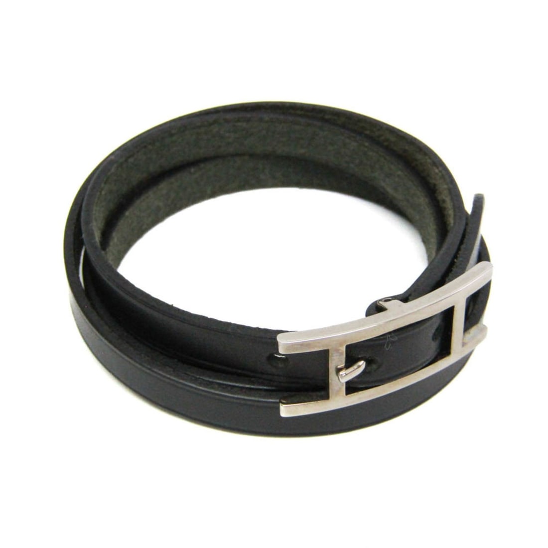 Hermes Hapi Triple Bracelet Choker Leather,Metal Bangle Silver,Black (1 of 10)