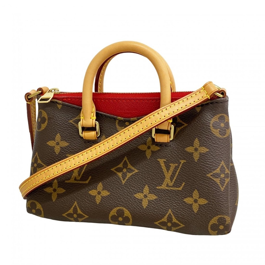 Louis Vuitton Monogram Nano Pallas Handbag M61254 Brown Cerise 2-Way Bag for Women (1 of 9)