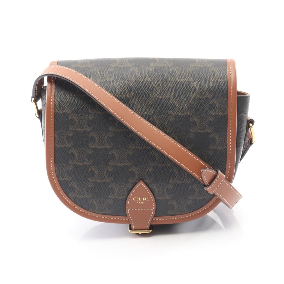 Celine Folco Medium Triomphe Shoulder Bag, Coated Canvas and Leather, Women's, Black Brown: --- Catalog ---Category: SizeSize (HxWxD): 16cm x 18.5cm x 7cm / 6.29'' x 7.28'' x 2.75''Category: DesignType: Shoulder bagColor: Black, BrownGender: WomenMaterial: Coated canvas , PVC , Leather Categ