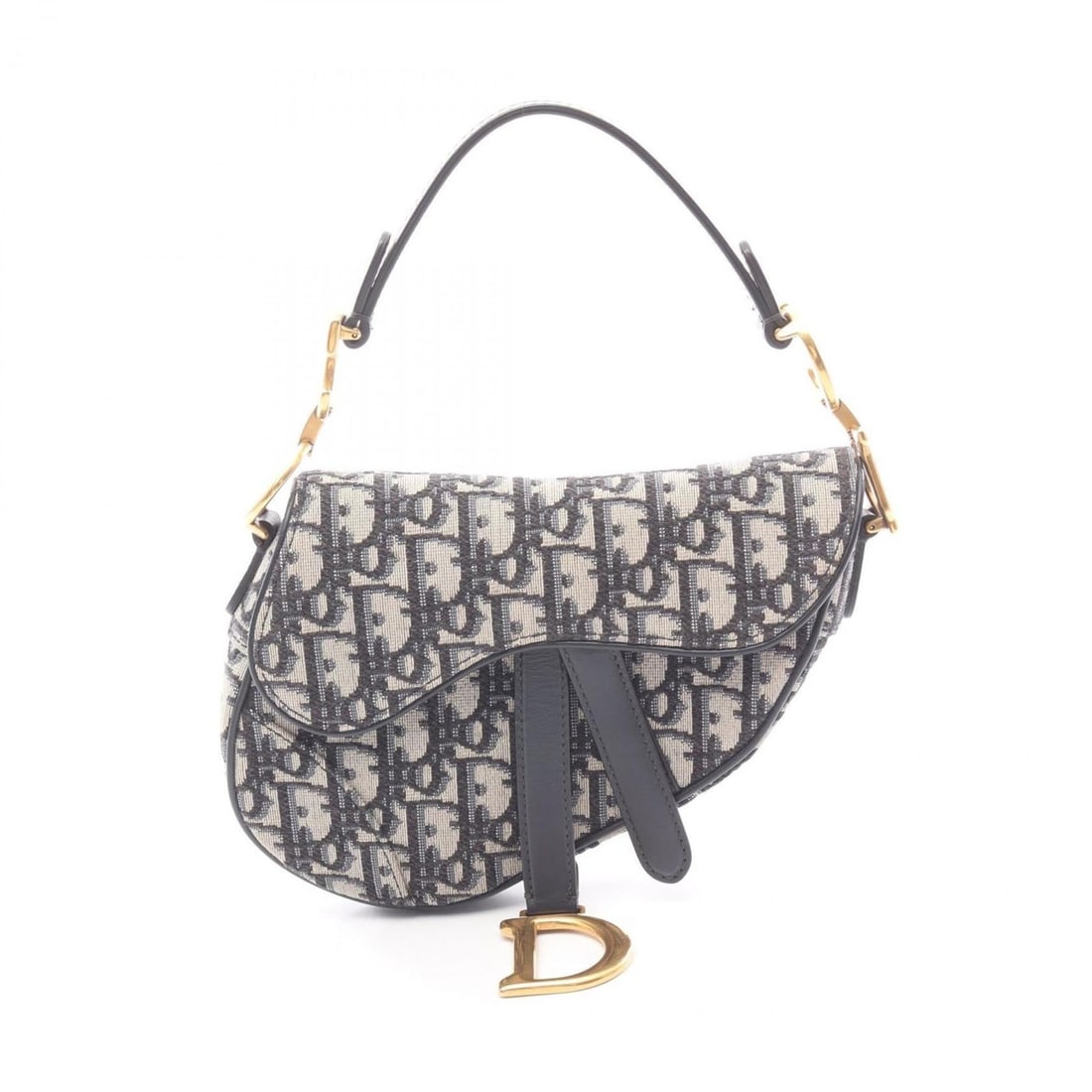 Christian Dior Dior Saddle Bag Mini Oblique Jacquard Handbag Canvas Leather Women's Ivory Black Navy (1 of 15)