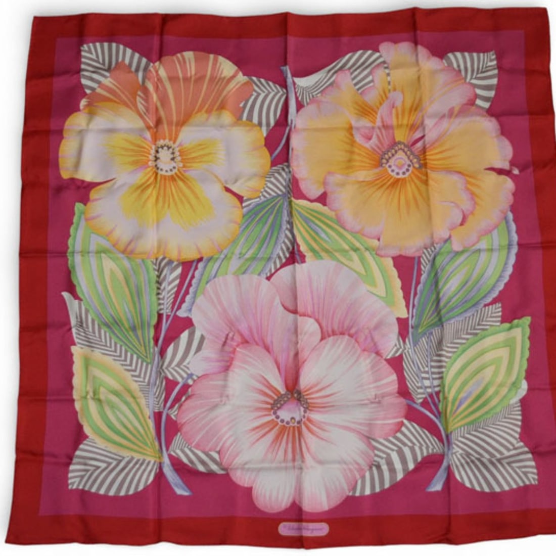Salvatore Ferragamo Scarf, Silk Muffler with Floral Motif, Pink, Red and Multicolor (1 of 17)