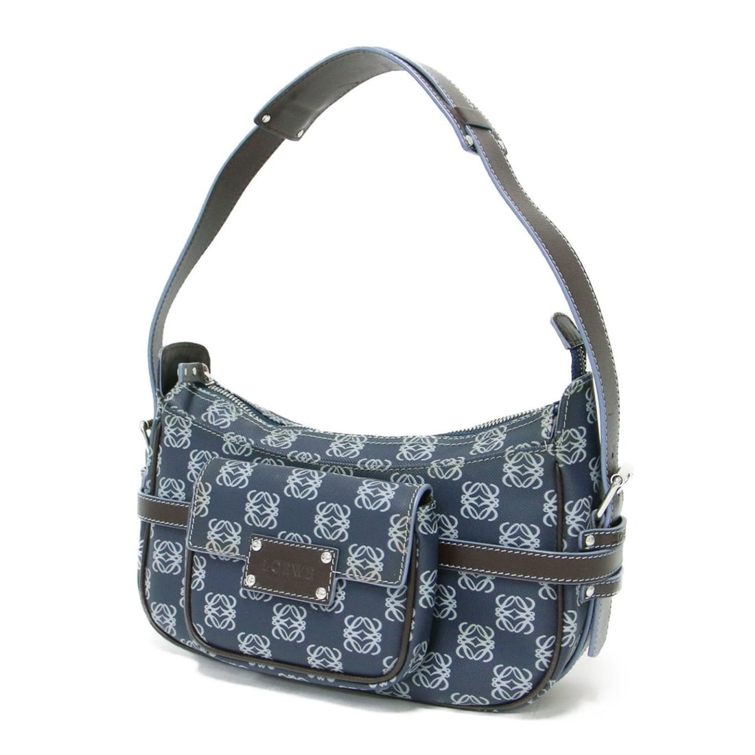 LOEWE Amazona Anagram Handbag in PVC and Leather, Navy Brown, Women's, K4689 (1 of 15)