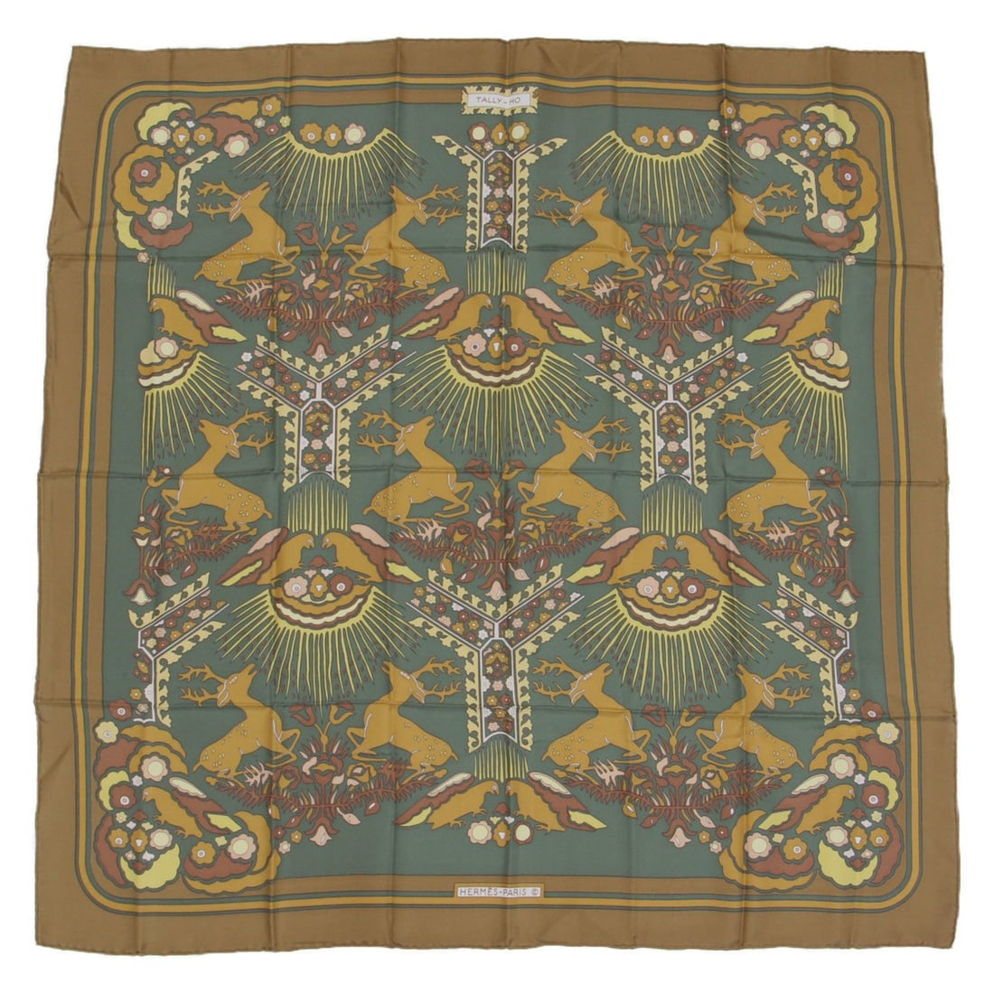 HERMES TALLY-HO Silk Scarf/Muffler, Carré 90, Large, Animal Print, Brown, Women's, K4688 (1 of 13)