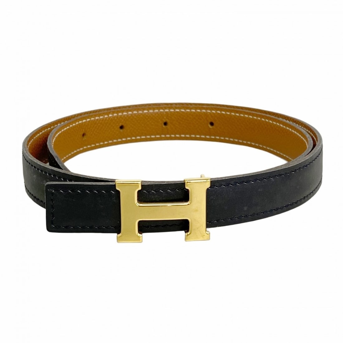 Hermes Hermès Constance Belt, Box Calf Leather, Black and Gold, B Stamp, Women's (1 of 6)