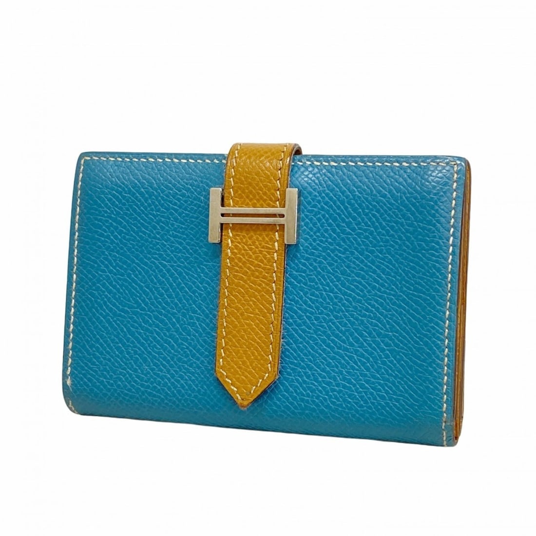 Hermes Hermès Bearn Mini Wallet/Coin Case, Epsom Leather, Blue Jean, Natural Sable, Size L (1 of 10)