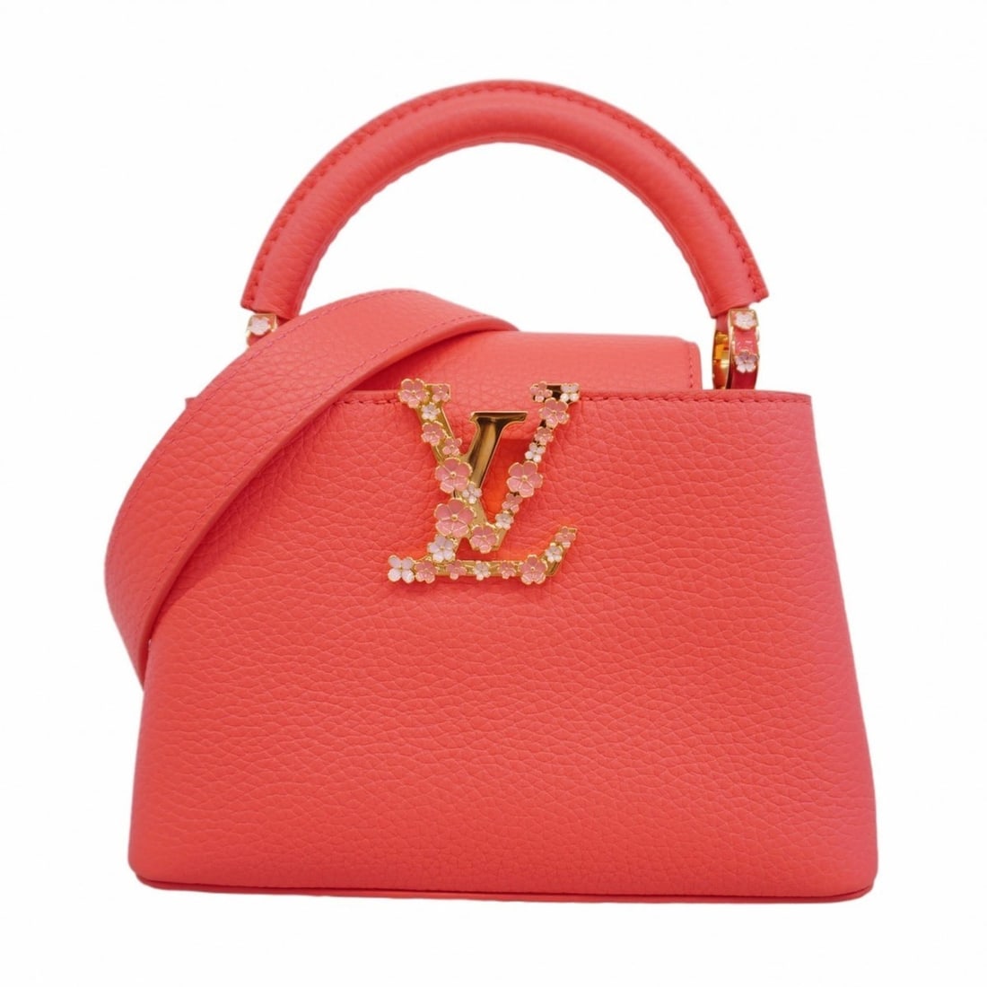 Louis Vuitton Taurillon Capucines Mini Handbag M23974 Pink Sky 2-Way Bag for Women: --- Catalog ---Category: SizeSize (HxWxD): 16cm x 20cm x 7.5cm / 6.29'' x 7.87'' x 2.95''Category: DesignType: HandbagColor: PinkGender: WomenCategory: GeneralMPN: M23974Brand: Louis Vuitton--- Item L