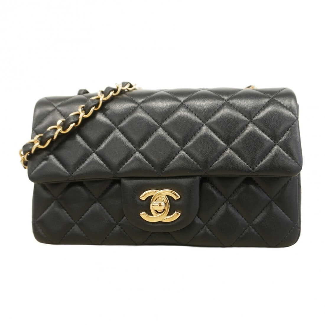 Chanel Mini Matelasse Shoulder Bag with Chain Bag, Lambskin, Black, Champagne, Women's: --- Catalog ---Category: SizeSize (HxWxD): 12cm x 20cm x 6cm / 4.72'' x 7.87'' x 2.36''Category: DesignType: Shoulder bagColor: BlackGender: WomenMaterial: Leather Hardware Color: Champagne goldLeathe