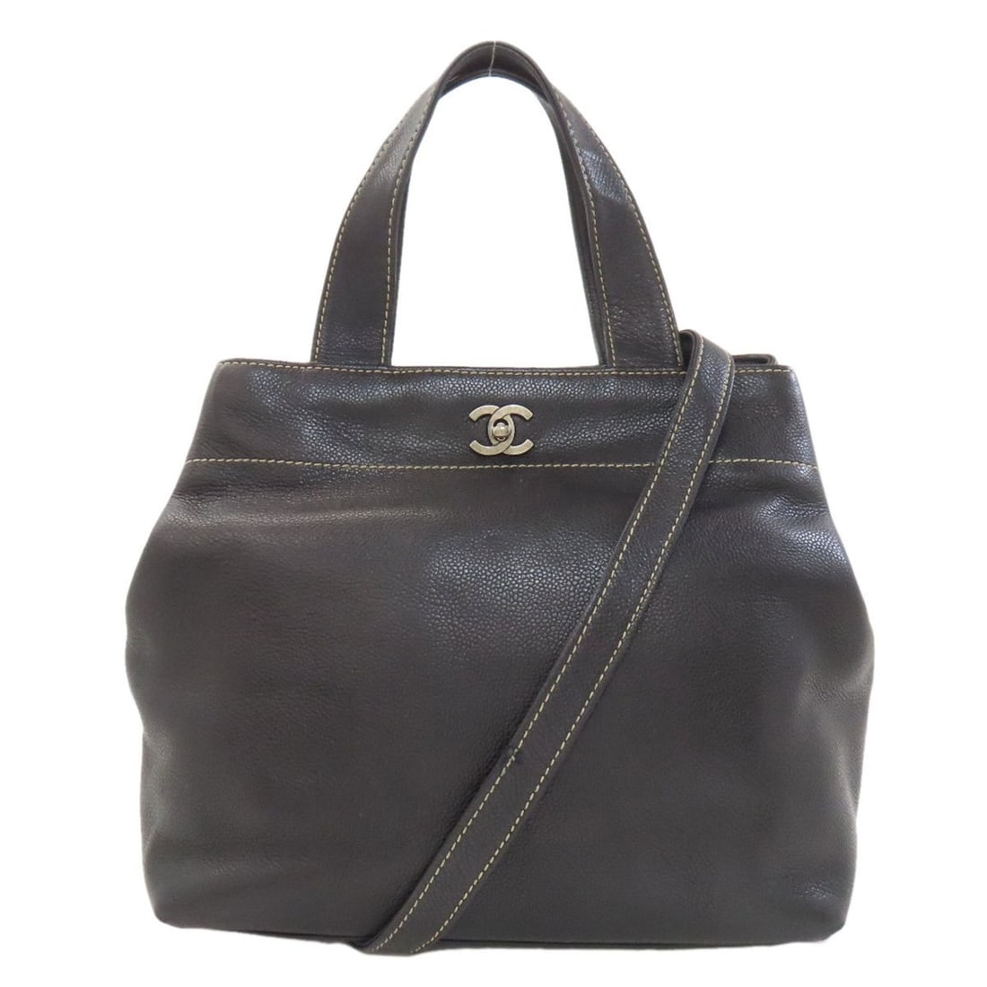 Chanel Coco Mark Silver Hardware 2-Way Handbag Grained Calfskin Women's CHANEL: --- Catalog ---Category: SizeSize (HxWxD): 25.5cm x 27cm x 14cm / 10.03'' x 10.62'' x 5.51''Category: DesignType: HandbagColor: BlackGender: WomenMaterial: Leather Category: GeneralBrand: Chanel--- It