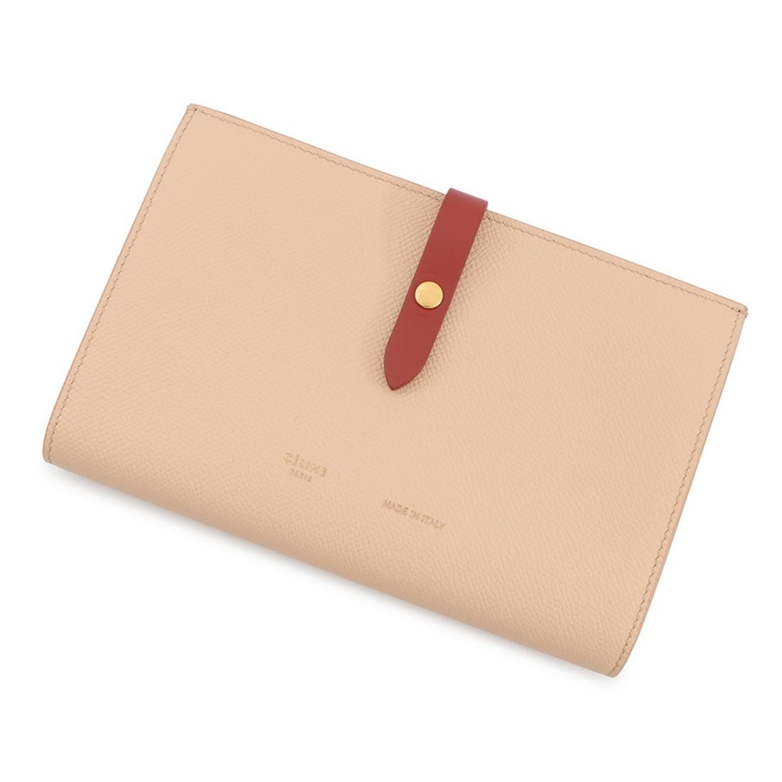 Celine long wallet with large strap, multi-function leather, 104873, bifold, two-tone.: --- Catalog ---Category: SizeSize (HxWxD): 12.5cm x 18.5cm / 4.92'' x 7.28''Category: DesignType: Long wallet (bi-fold)Color: Beige, Red colorGender: WomenMaterial: Leather Category: GeneralBrand: Cel
