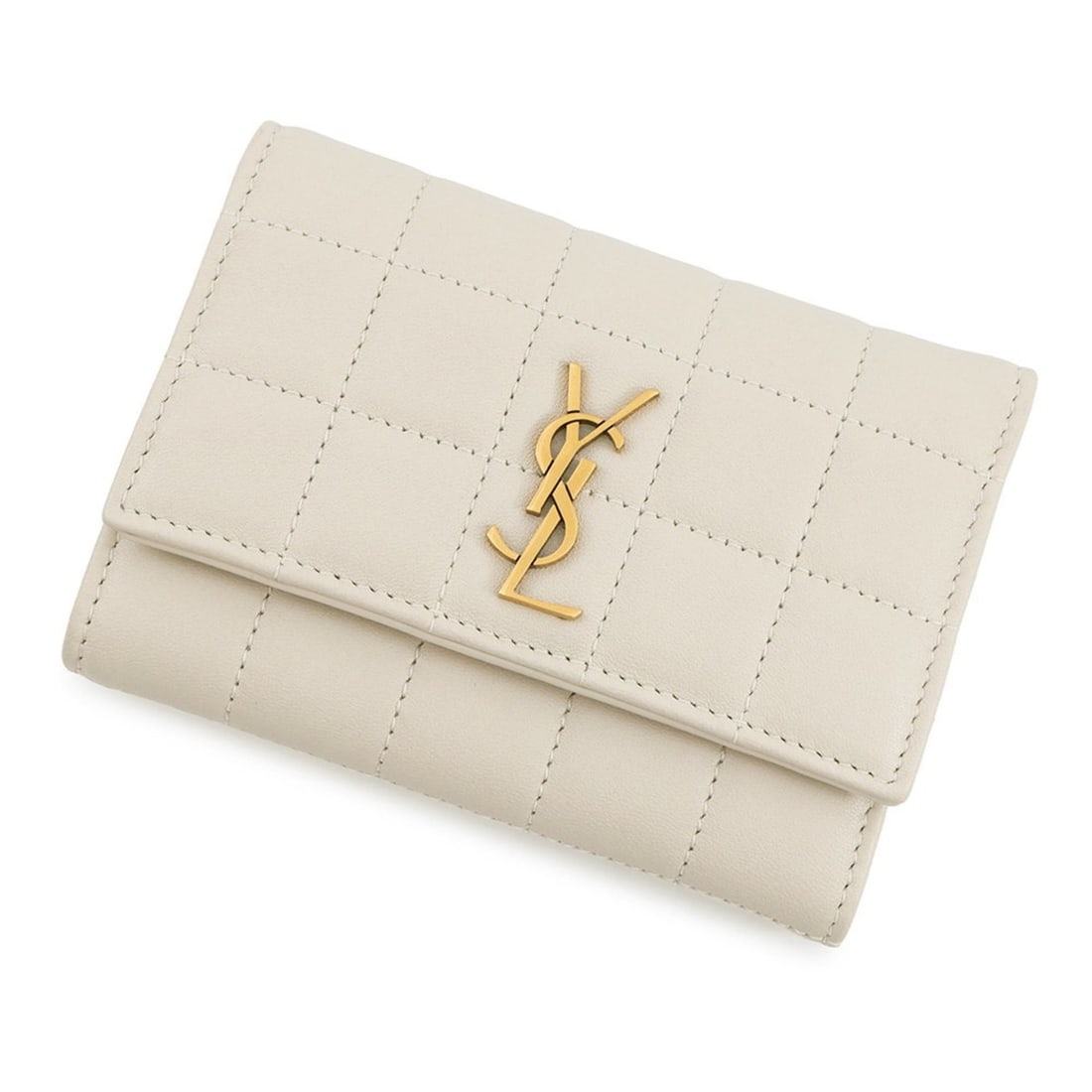 Yves Saint Laurent Saint Laurent Paris Cassandra Matelasse Carré Compact Wallet in Lambskin, 800763: --- Catalog ---Category: SizeSize (HxWxD): 8.5cm x 12cm / 3.34'' x 4.72''Category: DesignType: Wallet (tri-fold)Color: WhiteGender: WomenMaterial: Leather Leather/Fur Type: LambskinCategory: GeneralBr