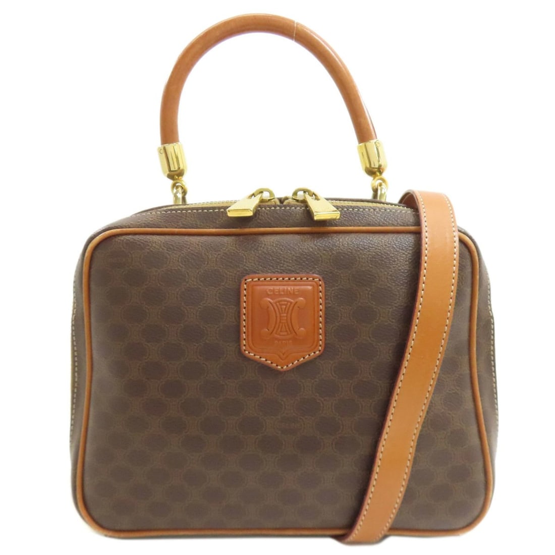 Celine Macadam 2-Way Handbag in PVC/Leather for Women: --- Catalog ---Category: SizeSize (HxWxD): 16cm x 23cm x 10cm / 6.29'' x 9.05'' x 3.93''Category: DesignType: HandbagColor: BrownGender: WomenMaterial: PVC , Leather Category: GeneralBrand: Celine---