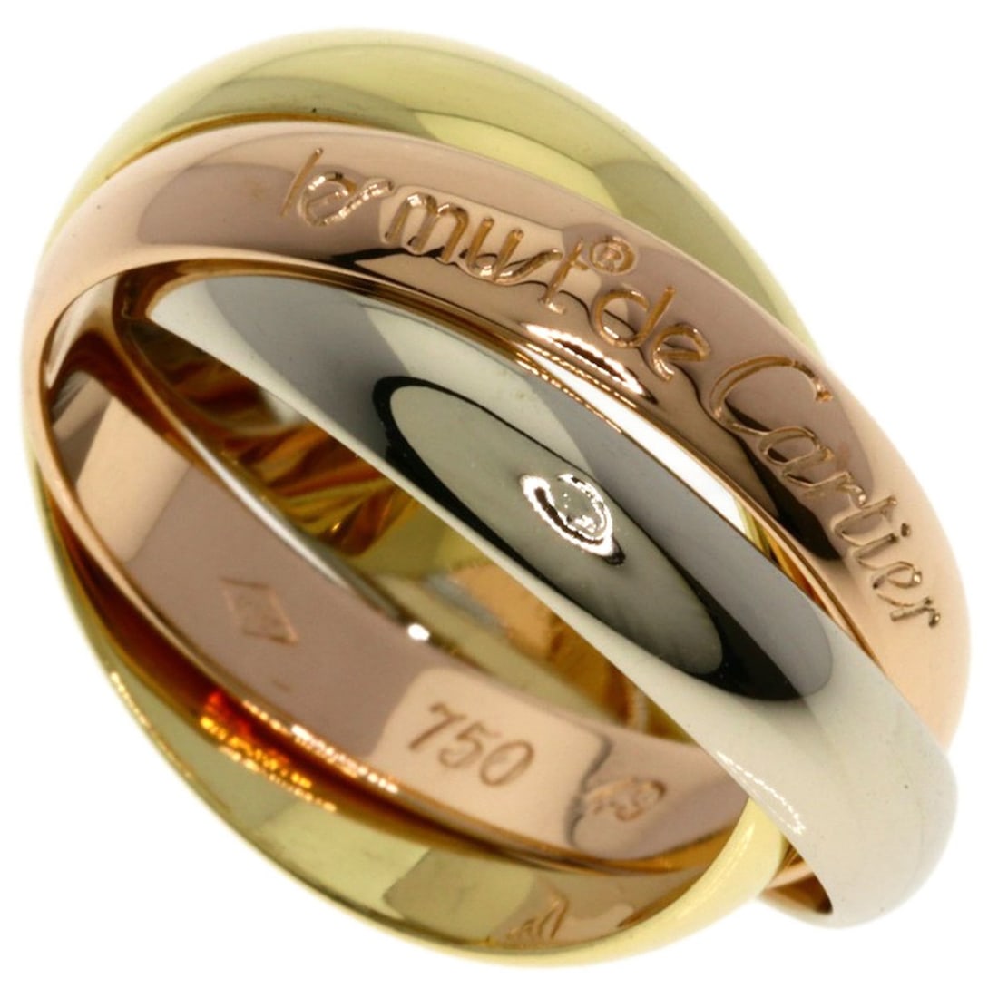 Cartier Trinity #49 Ring, 18K Yellow Gold/18KWG/18KPG, Women's: --- Catalog ---Category: SizeJP Size: 9US Size: 5Category: DesignType: Band ringGender: WomenMaterial: Pink gold (18K), White gold (18K), Yellow gold (18K)Category: GeneralBrand: Cartier--- Item List