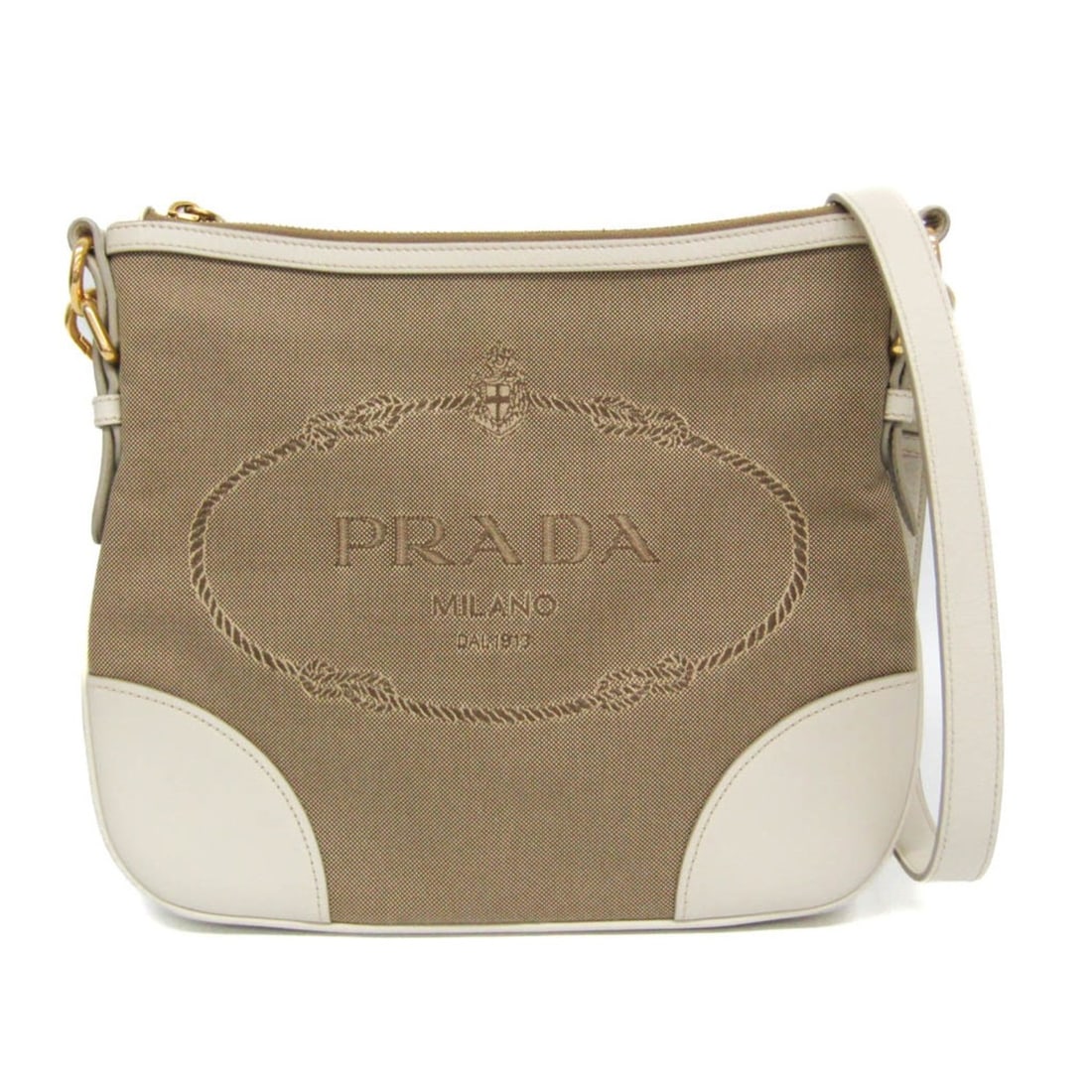 Prada LOGO JACQUARD BT867A Women's Canvas,Leather Shoulder Bag Beige,Off-white: --- Catalog ---Category: SizeSize (HxWxD): 23cm x 27cm x 8cm / 9.05'' x 10.62'' x 3.14''Strap Length: 118cm - 133cm / 46.45'' - 52.36''Category: DesignType: Shoulder bagColor: Beige, Off-whiteGender: