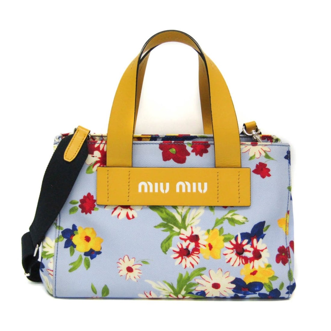 Miu Miu Floral Pattern 5BA085 Women's Nylon,Leather Handbag,Shoulder Bag Light Blue,Yellow: --- Catalog ---Category: SizeHandle Drop: 13.50cm / 5.31''Size (HxWxD): 20cm x 28cm x 14cm / 7.87'' x 11.02'' x 5.51''Strap Length: 76cm - 116cm / 29.92'' - 45.66''Handle Length: 37cm / 14.56''Categor