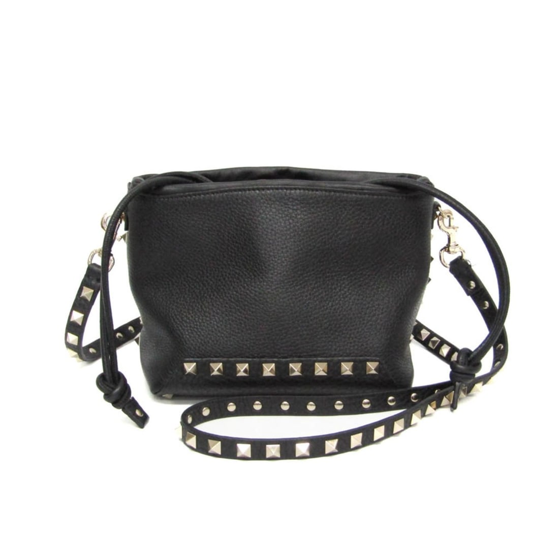 Valentino Garavani Lockstuds Drawstring Shoulder Bag Women's Leather Shoulder Bag Black: --- Catalog ---Category: SizeSize (HxWxD): 24cm x 16.5cm x 16cm / 9.44'' x 6.49'' x 6.29''Strap Length: 118cm / 46.45''Category: DesignType: Shoulder bagColor: BlackGender: WomenClosure: StringMateria