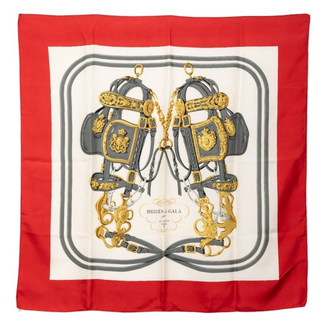 Hermès Carré 90 BRIDES de GALA Ceremonial Bridle Scarf Muffler Red Multicolor Silk Women's HERMES: --- Catalog ---Category: SizeSize (LxW): 88cm x 86cm / 34.64'' x 33.85''Category: DesignType: ScarfColor: Multi-color, Red colorGender: WomenMaterial: Silk Category: GeneralBrand: Hermes--- Item List
