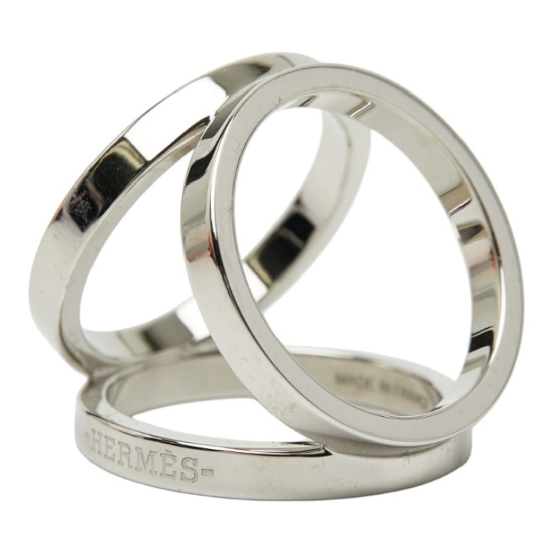 Hermes Trio Scarf Muffler Ring Silver Metal Women's HERMES: --- Catalog ---Category: DesignType: Scarf ringColor: SilverGender: WomenMaterial: Metal Category: GeneralBrand: HermesCategory: Physical PropertiesSize (HxWxD): 2.45cm x 2.86cm / 0.96'' x 1.12''--- I