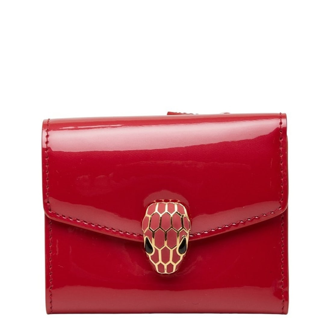 BVLGARI Serpenti Tri-fold Compact Wallet in Pink Patent Leather for Women: --- Catalog ---Category: SizeSize (HxWxD): 8cm x 9.5cm x 2.5cm / 3.14'' x 3.74'' x 0.98''Category: DesignType: Wallet (tri-fold)Color: PinkGender: WomenMaterial: Patent leather Category: GeneralBrand: