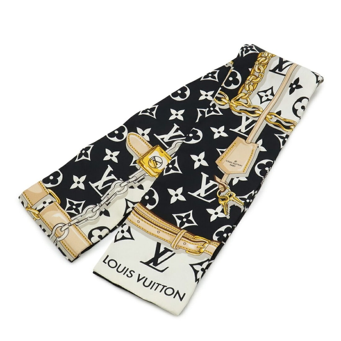 LOUIS VUITTON Monogram Confidential Bandeau Scarf, 100% Silk, Noir, Black, M78656 (1 of 20)